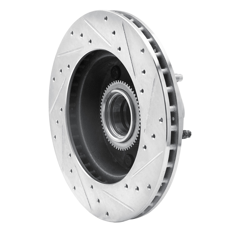 Ford E-150 Econoline Brake Rotor (1) - Front Left - R1 Concepts - Drilled & Slotted - Silver - `94-`03